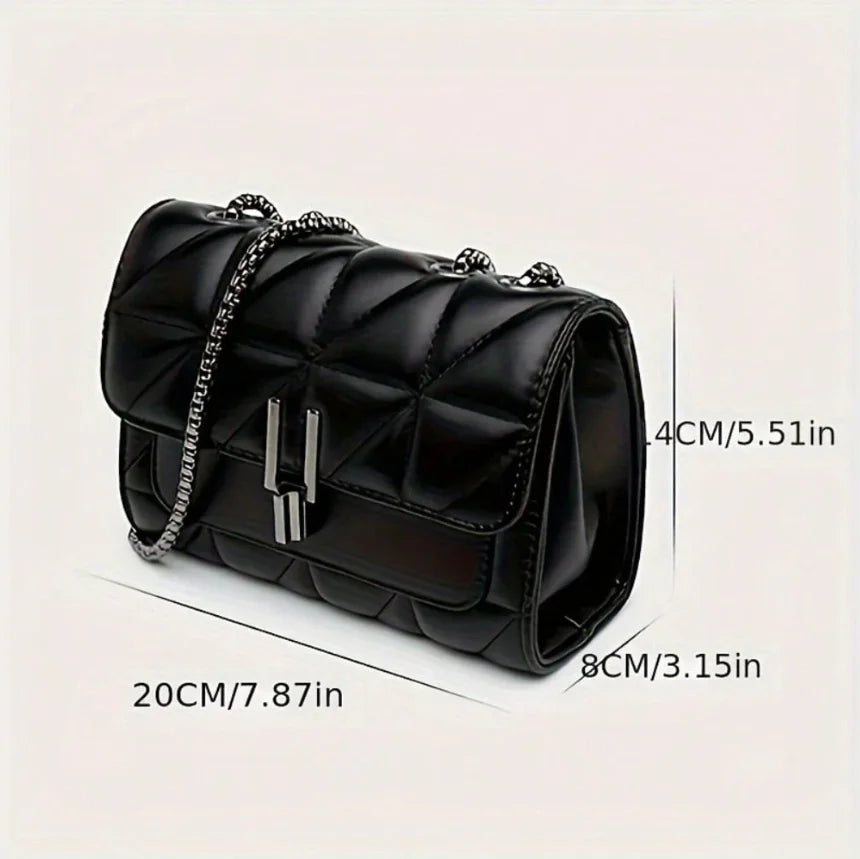 Women's Elegant Black Quilted Messenger Bag Lightweight Casual Crossbody Purse for Daily Work Travel Shopping