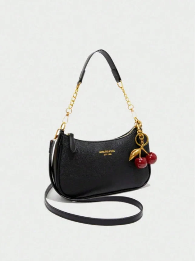 2026 Trendy Cherry Women Shoulder Bag PU Leather Hobo Bag Cute Cherry Charm Underarm Bag Small Crossbody Purse Daily for Girls